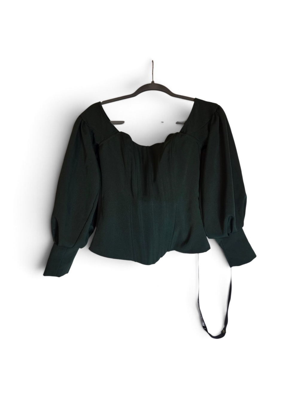 PrettyLittleThing Dark Green Puff Sleeve Square Neck Top